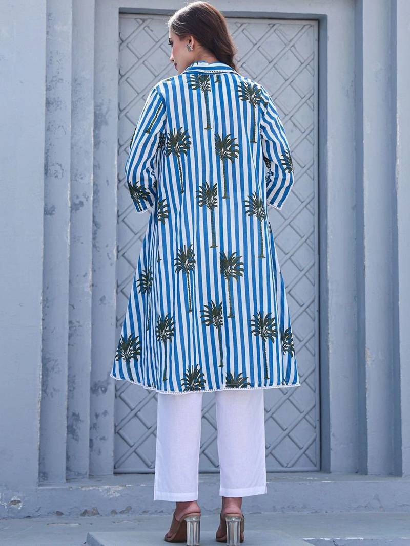 Women Printed Regular Pure Cotton Kurti with Trousers
