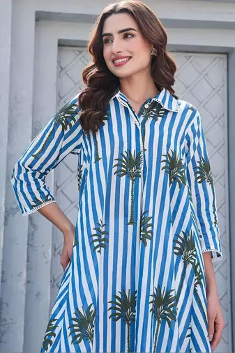 Women Printed Regular Pure Cotton Kurti with Trousers