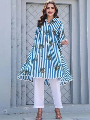 Women Printed Regular Pure Cotton Kurti with Trousers 6