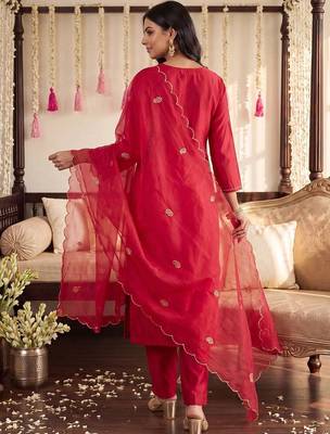 Women Ethnic Motifs Embroidered Regular Kurta with Trousers & With Dupatta 4
