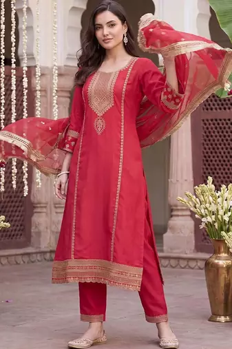 Women Ethnic Motifs Embroidered Regular Kurta with Trousers & With Dupatta