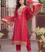 Women Ethnic Motifs Embroidered Regular Kurta with Trousers & With Dupatta