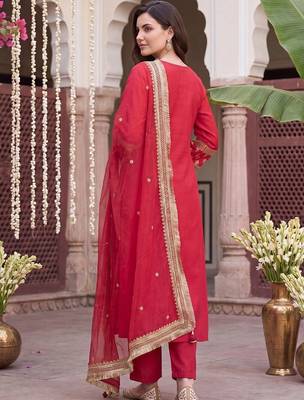Women Ethnic Motifs Embroidered Regular Kurta with Trousers & With Dupatta 4