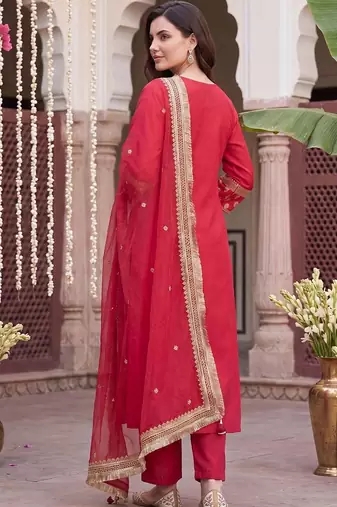 Women Ethnic Motifs Embroidered Regular Kurta with Trousers & With Dupatta