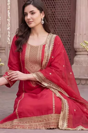 Women Ethnic Motifs Embroidered Regular Kurta with Trousers & With Dupatta