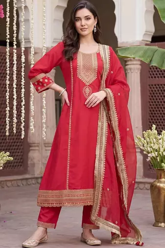 Women Ethnic Motifs Embroidered Regular Kurta with Trousers & With Dupatta