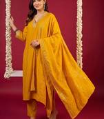 Women Ethnic Motifs Embroidered Regular Kurta with Trousers & With Dupatta