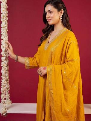 Women Ethnic Motifs Embroidered Regular Kurta with Trousers & With Dupatta 3