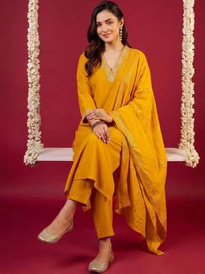 Women Ethnic Motifs Embroidered Regular Kurta with Trousers & With Dupatta 5