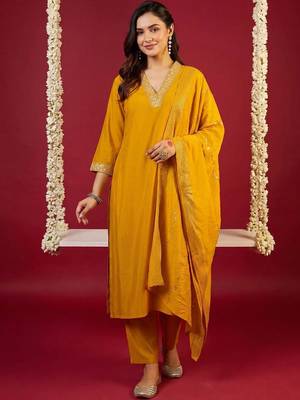 Women Ethnic Motifs Embroidered Regular Kurta with Trousers & With Dupatta 6