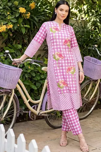 Women Printed Regular Pure Cotton Kurta with Trousers