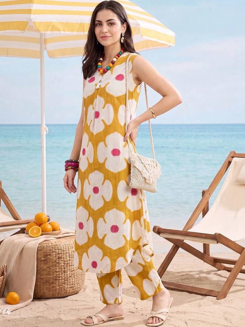 Women Floral Printed Regular Pure Cotton Kurta with Trousers