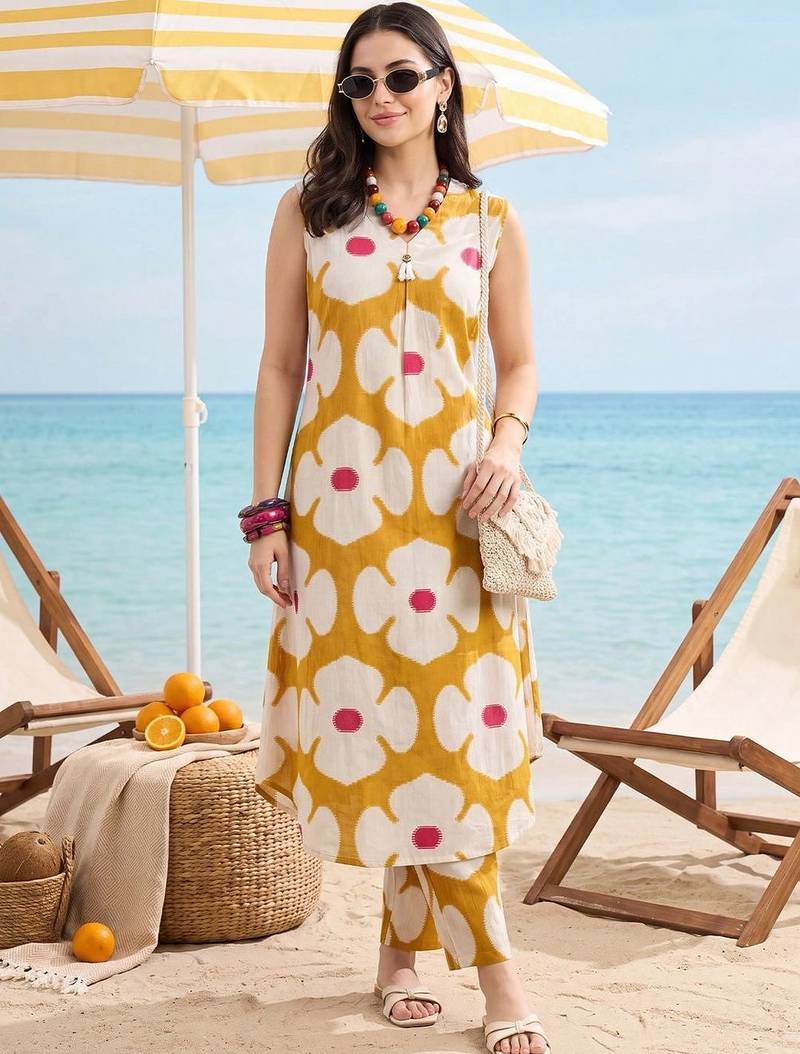 Women Floral Printed Regular Pure Cotton Kurta with Trousers