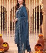 Women Floral Embroidered Regular Thread Work Kurta with Trousers & With Dupatta