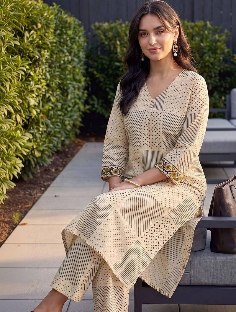 Women Printed Regular Pure Cotton Kurta with Trousers