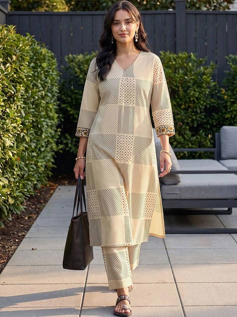 Women Printed Regular Pure Cotton Kurta with Trousers