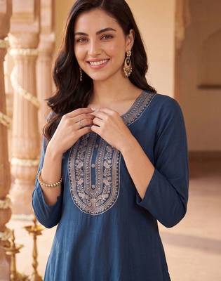 Women Ethnic Motifs Embroidered Regular Thread Work Kurta with Trousers & With Dupatta 1