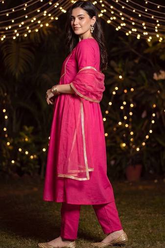 Women Regular Gotta Patti Kurta with Trousers & With Dupatta