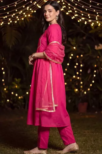 Women Regular Gotta Patti Kurta with Trousers & With Dupatta