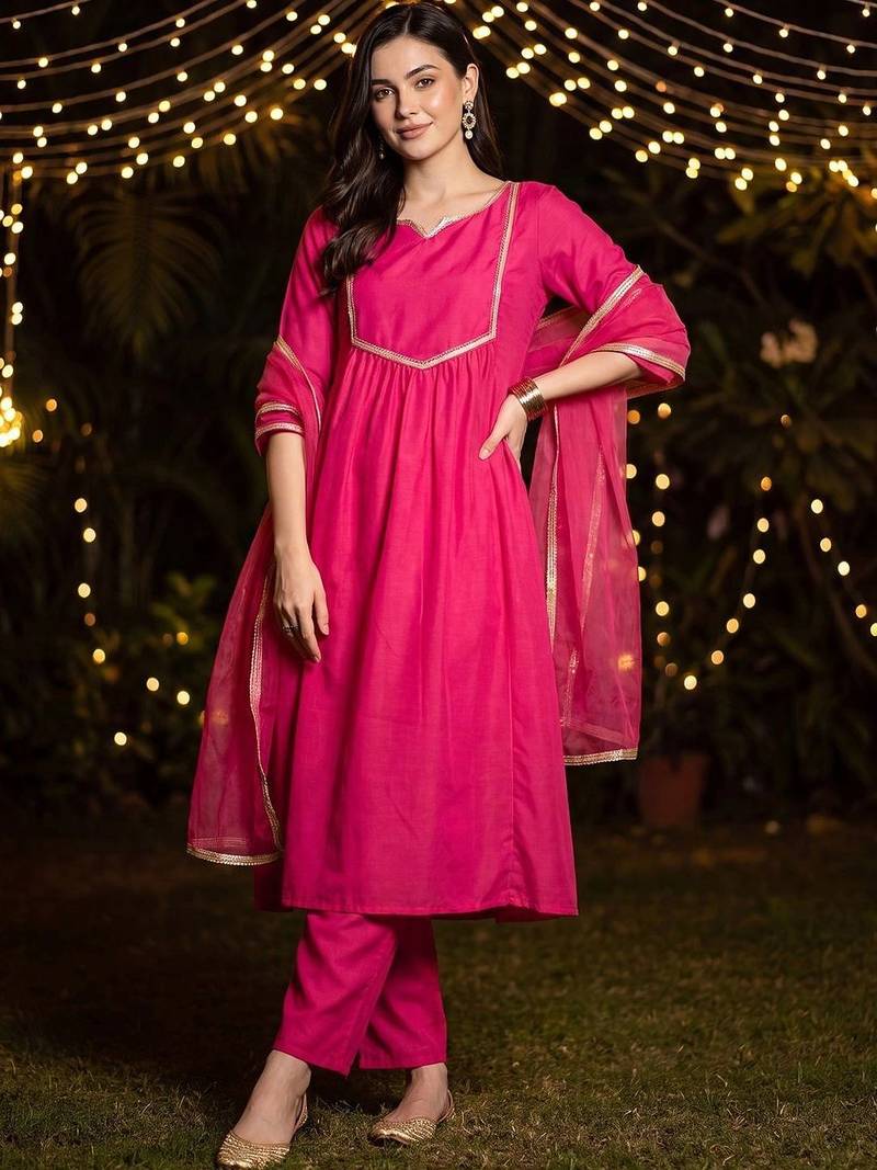 Women Regular Gotta Patti Kurta with Trousers & With Dupatta