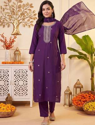 Women Ethnic Motifs Embroidered Regular Thread Work Kurta with Trousers & With Dupatta 1