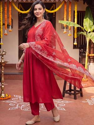 Women Ethnic Motifs Embroidered Regular Thread Work Kurta with Trousers & With Dupatta 1