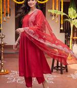 Women Ethnic Motifs Embroidered Regular Thread Work Kurta with Trousers & With Dupatta
