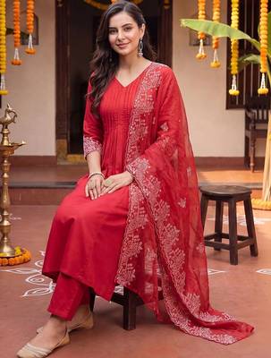 Women Ethnic Motifs Embroidered Regular Thread Work Kurta with Trousers & With Dupatta 5