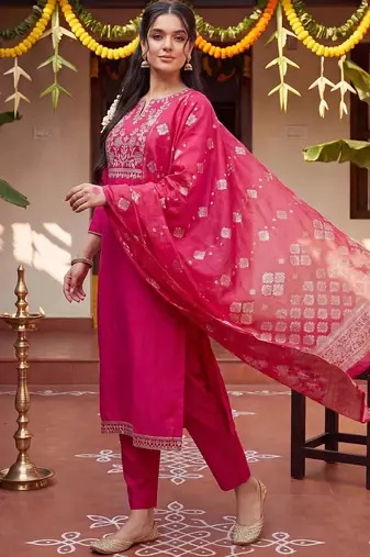 Women Ethnic Motifs Embroidered Regular Thread Work Kurta with Trousers & With Dupatta