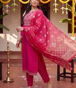 Women Ethnic Motifs Embroidered Regular Thread Work Kurta with Trousers & With Dupatta