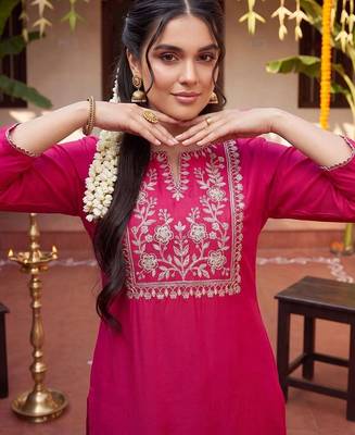 Women Ethnic Motifs Embroidered Regular Thread Work Kurta with Trousers & With Dupatta 2
