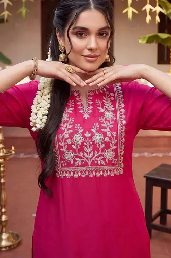 Women Ethnic Motifs Embroidered Regular Thread Work Kurta with Trousers & With Dupatta