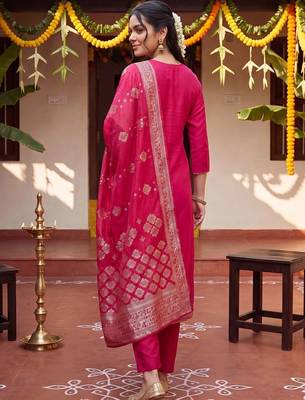 Women Ethnic Motifs Embroidered Regular Thread Work Kurta with Trousers & With Dupatta 4