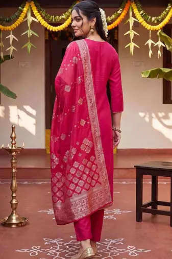 Women Ethnic Motifs Embroidered Regular Thread Work Kurta with Trousers & With Dupatta