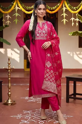 Women Ethnic Motifs Embroidered Regular Thread Work Kurta with Trousers & With Dupatta