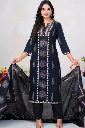 Women Ethnic Motifs Printed Regular Pure Cotton Kurta with Trousers & With Dupatta