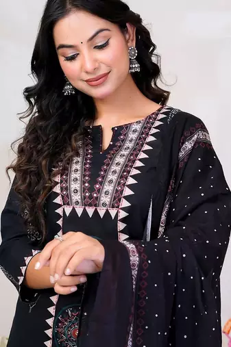 Women Ethnic Motifs Printed Regular Pure Cotton Kurta with Trousers & With Dupatta