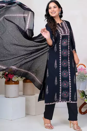 Women Ethnic Motifs Printed Regular Pure Cotton Kurta with Trousers & With Dupatta