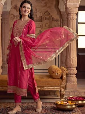 Women Ethnic Motifs Embroidered Regular Kurta with Trousers & With Dupatta 1