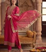 Women Ethnic Motifs Embroidered Regular Kurta with Trousers & With Dupatta