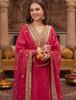 Women Ethnic Motifs Embroidered Regular Kurta with Trousers & With Dupatta 2