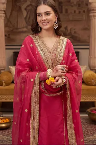 Women Ethnic Motifs Embroidered Regular Kurta with Trousers & With Dupatta