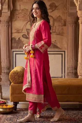 Women Ethnic Motifs Embroidered Regular Kurta with Trousers & With Dupatta