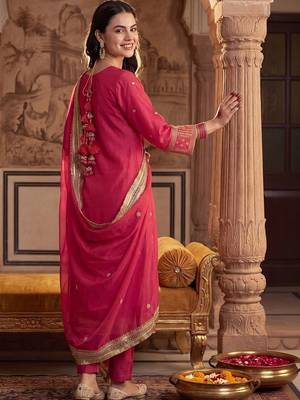 Women Ethnic Motifs Embroidered Regular Kurta with Trousers & With Dupatta 4