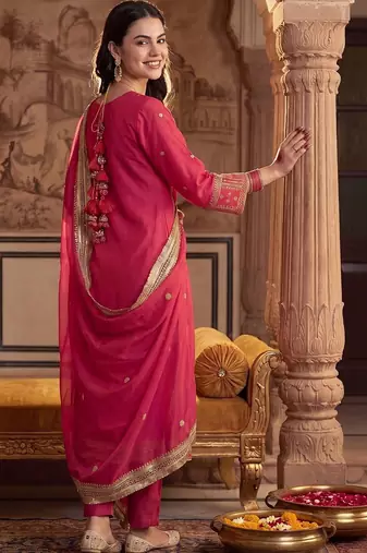 Women Ethnic Motifs Embroidered Regular Kurta with Trousers & With Dupatta
