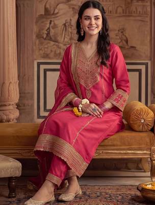 Women Ethnic Motifs Embroidered Regular Kurta with Trousers & With Dupatta 5