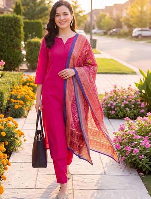Women Ethnic Motifs Regular Kurta with Trousers & With Dupatta 1
