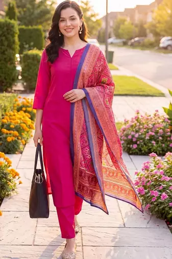 Women Ethnic Motifs Regular Kurta with Trousers & With Dupatta