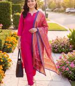 Women Ethnic Motifs Regular Kurta with Trousers & With Dupatta