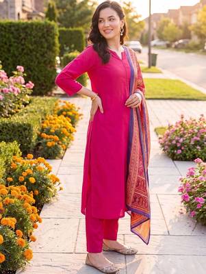 Women Ethnic Motifs Regular Kurta with Trousers & With Dupatta 3